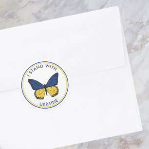 Ik sta met Oekraïne bewerkbaar vlinderontwerp Ronde Sticker