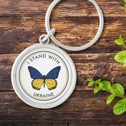 Ik sta met Oekraïne bewerkbaar vlinderontwerp Sleutelhanger