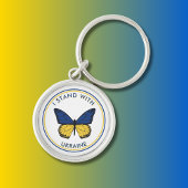 Ik sta met Oekraïne bewerkbaar vlinderontwerp Sleutelhanger