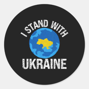 Ik Sta Met Oekraïne Wereldkaart Steun Steun Ukr Ronde Sticker