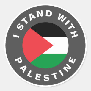 Ik sta met Palestina vlag aangepaste tekst Ronde Sticker
