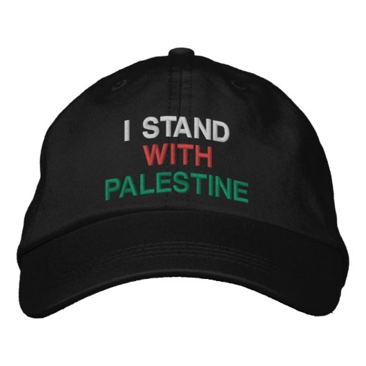 Ik sta met Palestine wit rood groen zwart tekst Geborduurde Pet (Voorkant)