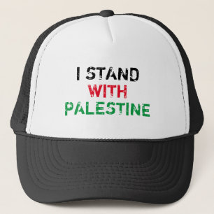 Ik sta met Palestine zwart rood groen grunge tekst Trucker Pet