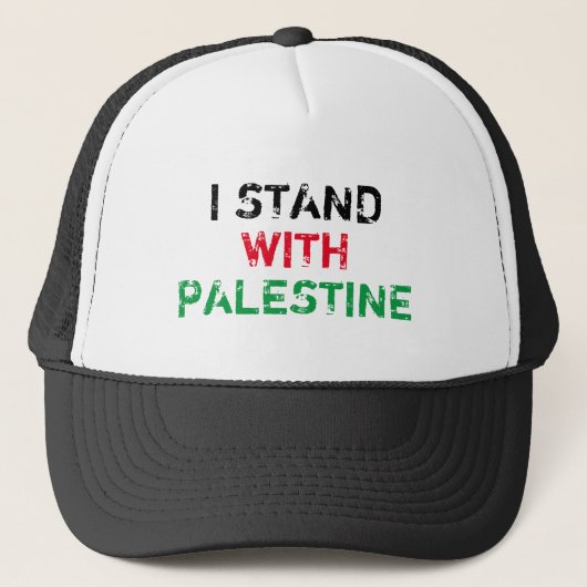 Ik sta met Palestine zwart rood groen grunge tekst Trucker Pet (Voorkant)
