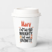 "Ik sta op de Naughty List en Loving It" Design Papieren Bekers (Achterkant)