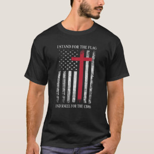 Ik sta voor de vlag en de neel voor het kruis Amer T-shirt