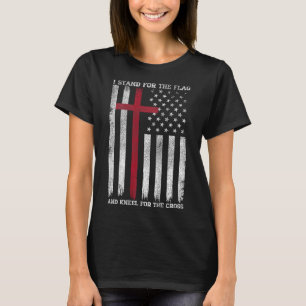 Ik sta voor de vlag kniel voor het kruis VS Ameri T-shirt