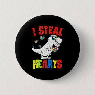 Ik Steal Hearts Dinosaur Autism Awareness Toddler  Ronde Button 5,7 Cm