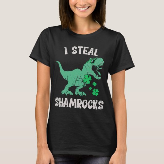 Ik Steal Shamrocks st patrick's dag Dinosaur T-shirt (Voorkant)