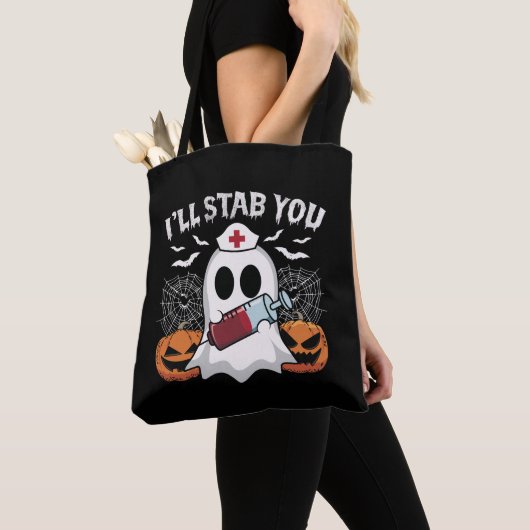 Ik steek je neer grappige spookverpleegster Black  Tote Bag (Dichtbij)