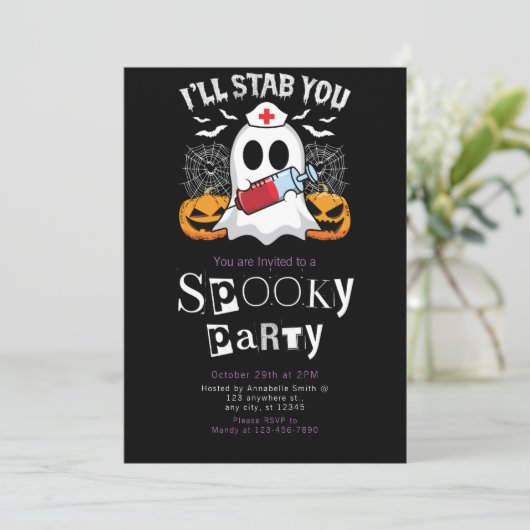 Ik steek je neer op een spookverpleegster Hallowee Kaart (Staand voorkant)