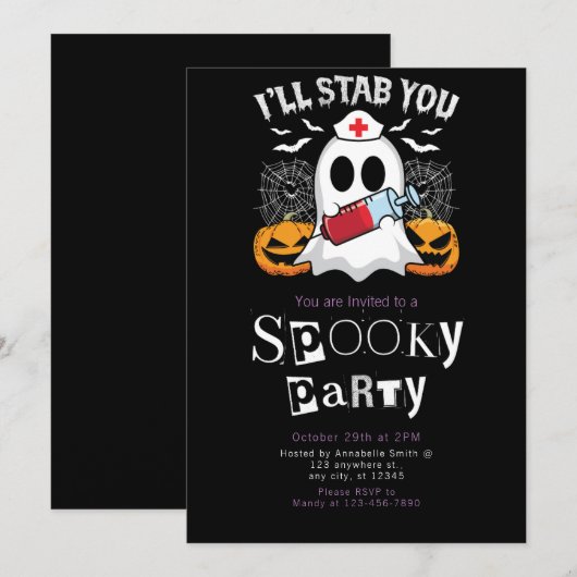 Ik steek je neer op een spookverpleegster Hallowee Kaart (Voorkant / Achterkant)