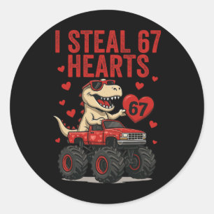 Ik steel 67 harten T-rex Dino Truck Six Seven Vale Ronde Sticker