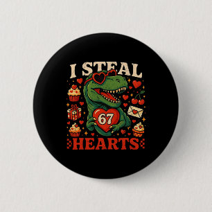 Ik steel harten 67 Funny Valentine T-rex Dinosaur  Ronde Button 5,7 Cm