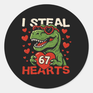 Ik steel harten 67 Funny Valentine T-rex Dinosaur  Ronde Sticker