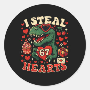Ik steel harten 67 Funny Valentine T-rex Dinosaur  Ronde Sticker