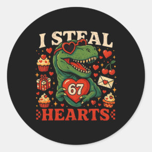 Ik steel harten 67 Funny Valentine T-rex Dinosaur  Ronde Sticker