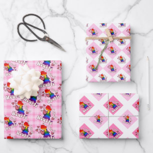 Ik steel harten, dinosaurus in regenboog vlag kleu inpakpapier vel