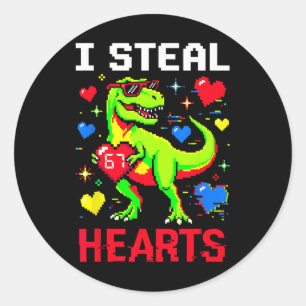 Ik steel harten Pixel Dinosaur Gamer Valentijn Ronde Sticker