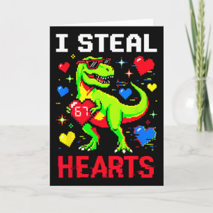Ik steel harten Pixel Dinosaurus Gamer Valentijn Kaart