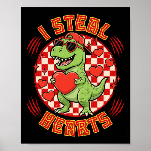 Ik steel harten Retro geruite Valentijnsdag dinosa Poster
