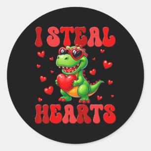 Ik steel harten Schattige dinosaurus hart Valentij Ronde Sticker