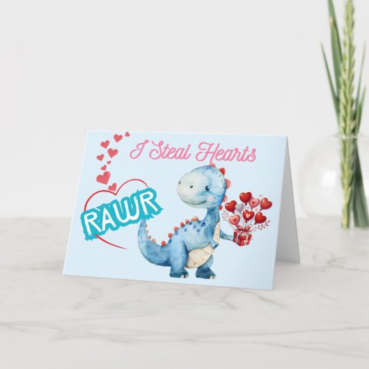Ik steel harten! Schattigee Dinosaurus Valentijn's Bedankkaart (Voorkant)