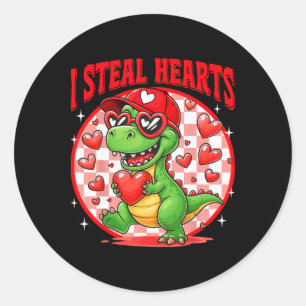 Ik steel harten T-rex Dino Door Jongen Valentijnsk Ronde Sticker