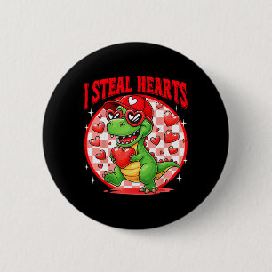 Ik steel harten T-rex Dino Door Jongen Valentines  Ronde Button 5,7 Cm