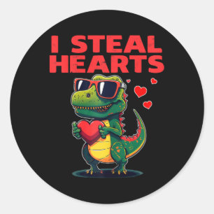 Ik steel harten T-rex Schattige Valentijnsdag Vale Ronde Sticker