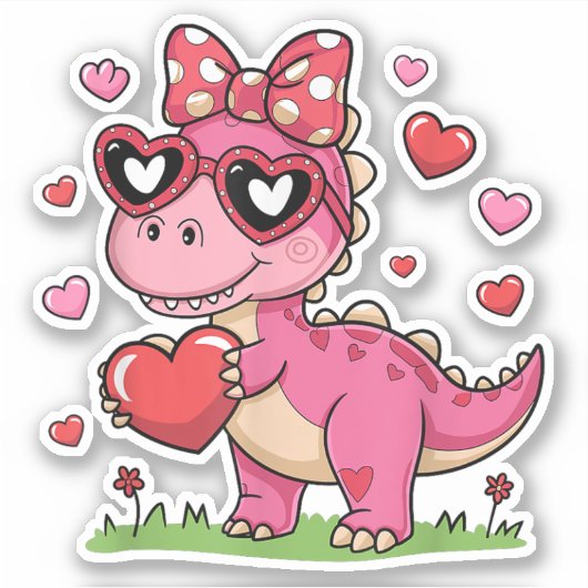 Ik steel harten Trex Dino Bow Valentijnsdag Sticker (Voorkant)