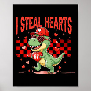 Ik steel harten Valentijn jongens dinosaurus houdt Poster