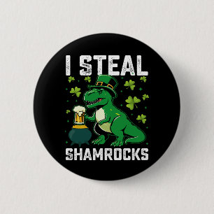 Ik steel klavertjes T Rex dinosaurus St. Patrick's Ronde Button 5,7 Cm