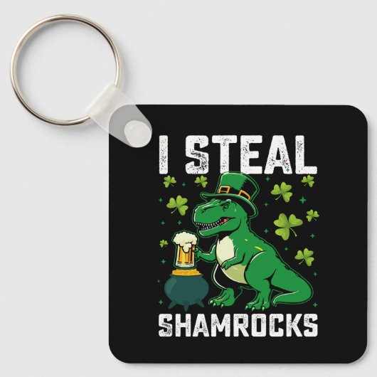 Ik steel Shamrocks T Rex Dinosaurus St Patrick's D Sleutelhanger (Voorkant)