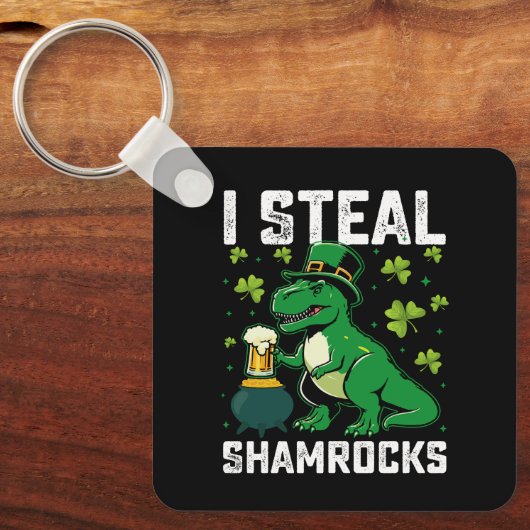 Ik steel Shamrocks T Rex Dinosaurus St Patrick's D Sleutelhanger (Voorkant)
