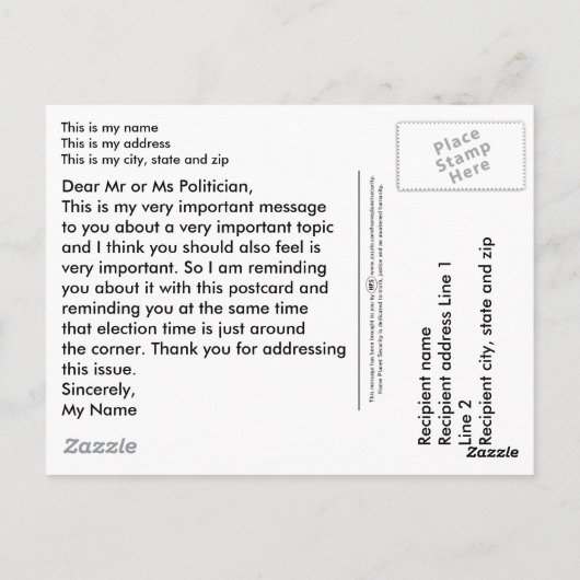 Ik stem! briefkaart (Achterkant)