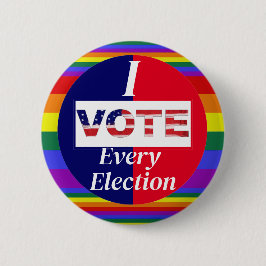 Ik stem elke verkiezing pride kleuren ronde button 5,7 cm