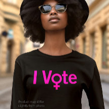 Ik stem T-shirt - Vrouw symbool W/roze tekst