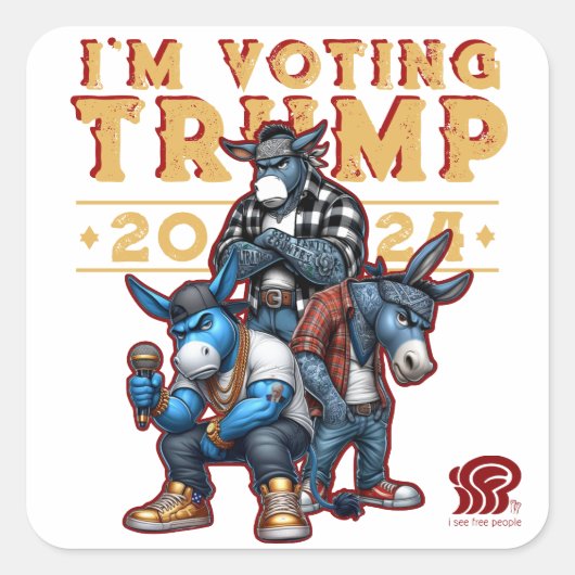 IK STEM VOOR TRUMP 2024 VIERKANTE STICKER (Voorkant)