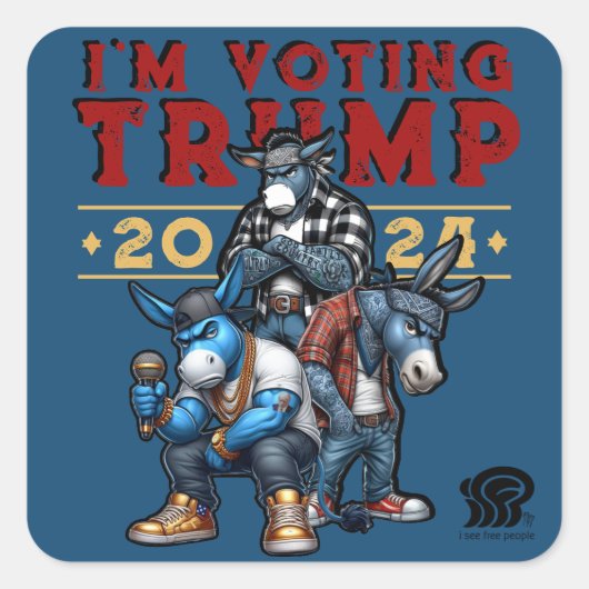 IK STEM VOOR TRUMP 2024 VIERKANTE STICKER (Voorkant)