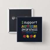 Ik steun Autisme Bewustzijn Puzzels Knop Vierkante Button 5,1 Cm (Voorkant /achterkant)
