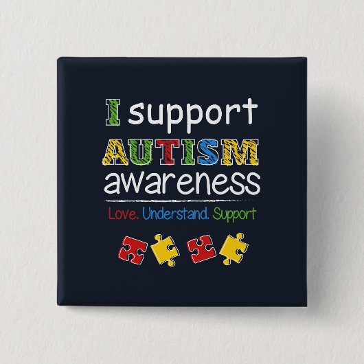 Ik steun Autisme Bewustzijn Puzzels Knop Vierkante Button 5,1 Cm (Voorkant)