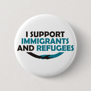 Ik steun immigranten en vluchtelingen ronde button 5,7 cm