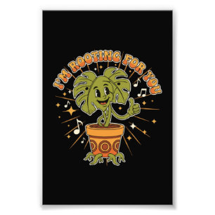 "Ik Steun Je" Retro Cartoon Monstera Plant Foto Afdruk
