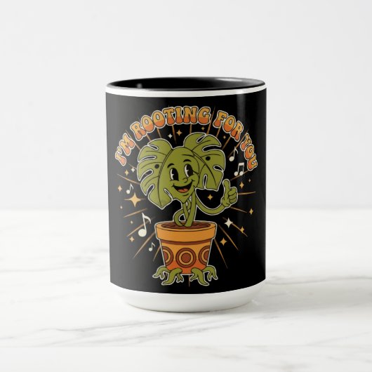 "Ik Steun Je" Retro Cartoon Monstera Plant Mok (Midden)