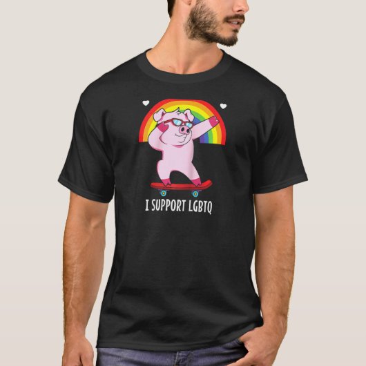 Ik steun Lgbtq Pig Lgbt Flag Raglan T-shirt (Voorkant)