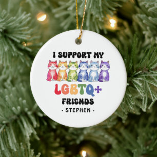 Ik steun mijn LGBTQ-vrienden - Rainbow Cat Pride Keramisch Ornament