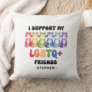 Ik steun mijn LGBTQ-vrienden - Rainbow Cat Pride Kussen