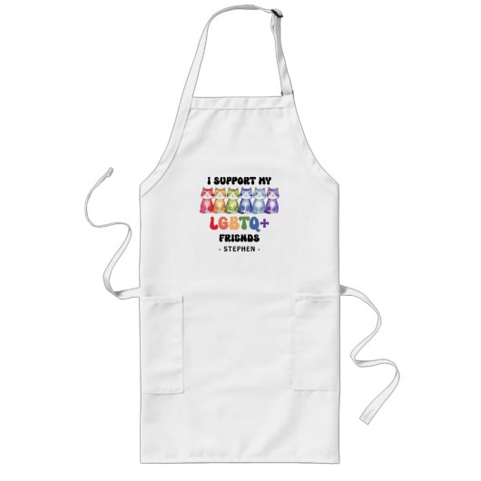 Ik steun mijn LGBTQ-vrienden - Rainbow Cat Pride Lang Schort (Voorkant)