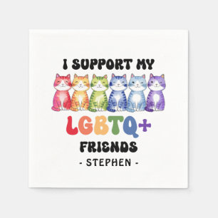 Ik steun mijn LGBTQ-vrienden - Rainbow Cat Pride Servet